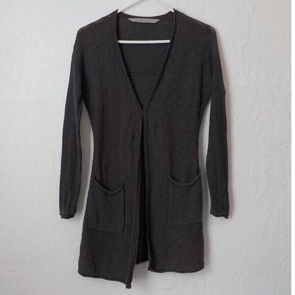 Athleta Women XXS Brown Knit Open Cardigan Cotton Linen Long Sleeves Mid Length - Picture 2 of 11
